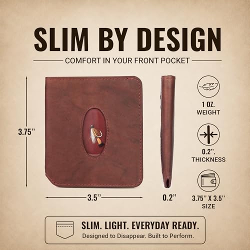 Image of ROGUE WALLET Angler Front Pocket Wallet for Men - Slim, Compact Leather Card Holder with ID Window - Minimalist Front-Pocket Wallet for Cash, Cards & Travel Essentials (Burgundy)