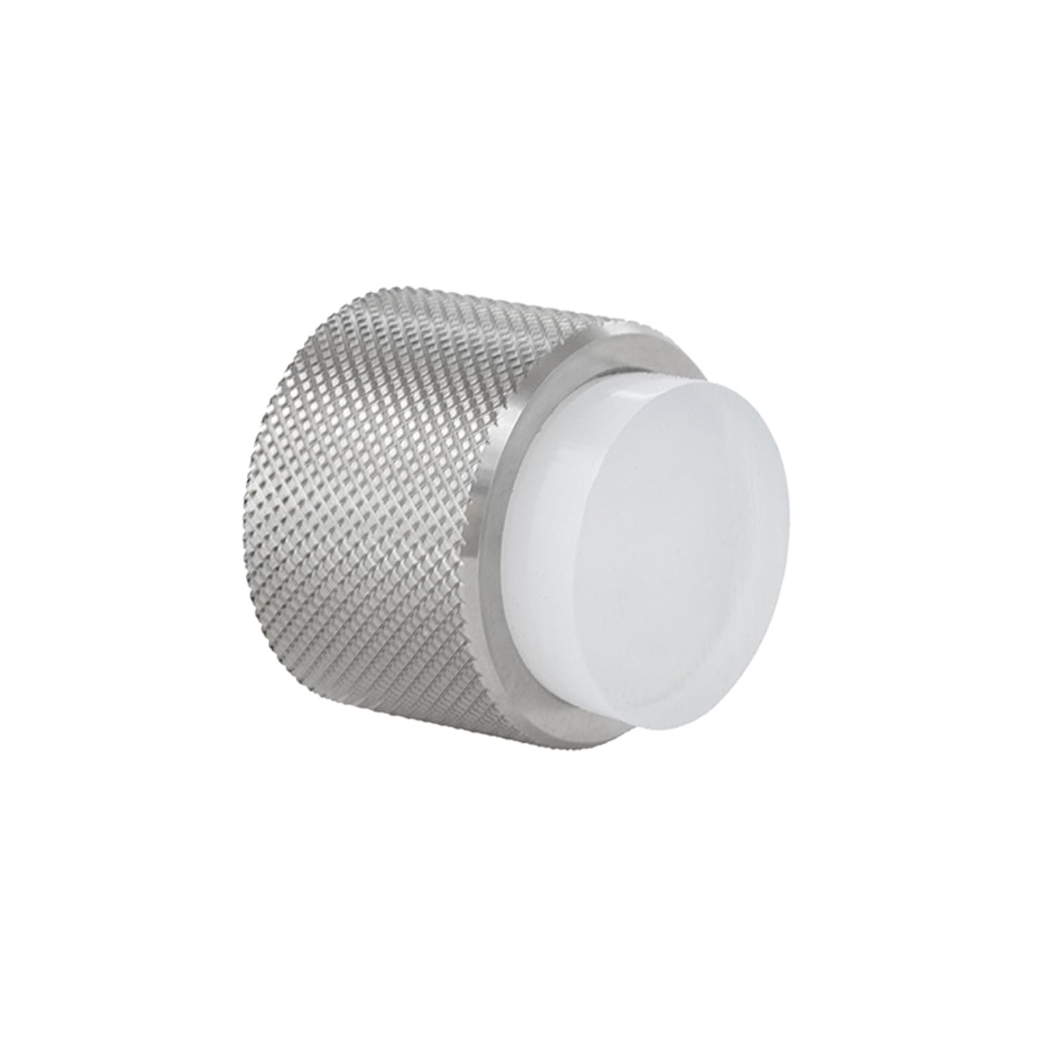 EVI Herrajes | Designer Wall Door Stop - Knurled Design - 28x28mm - Stainless Steel - White Rubber - Adhesive and Screw Mounting