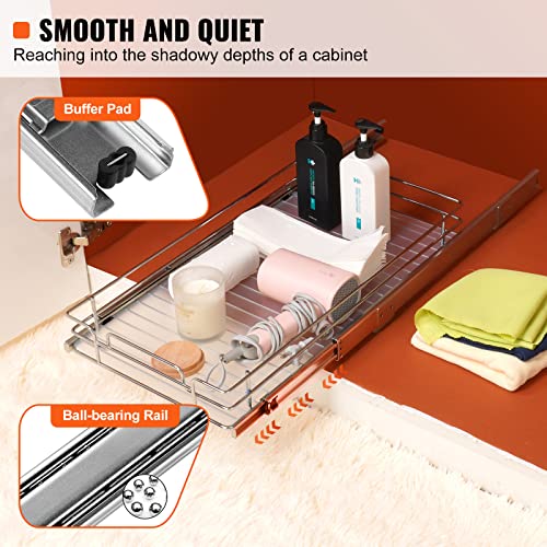 Image of VEVOR 12.5 inchWx21 inchDx3.5 inchH Pull Out Cabinet Organizer, Heavy Duty Slide Out Pantry Shelves, Chrome-Plated Steel Roll Out Drawer, Drawer Storage for Home Under Sink, 14 inchWx22 inchDx7 inchH Install Size for Cabinet