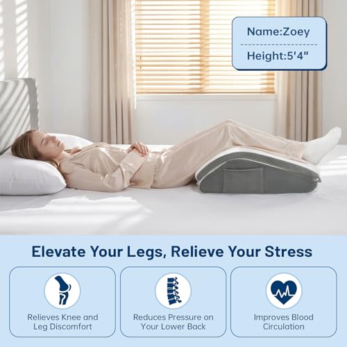Image of Vekkia Knee Wedge Pillow for Back Sleeping, Dual-Layer Knee Pillow with Dual Handles, Adjustable Elevation Pillow for Legs Post-Surgery, Knee Support, Lower Back Pain Relief, Blood Circulation