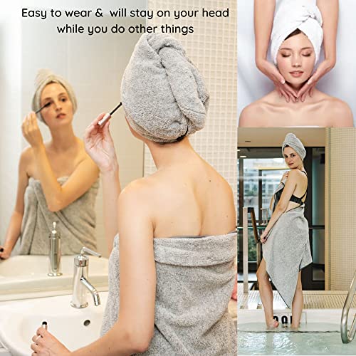 Zhenali Hair Drying Towel Wrap For Women. 2 Pack - Cotton And Viscose Hair Towel For Drying Your Hair Naturally. Ultra- Soft, Super Absorbent Bath Turban For Thick, Long, Short Or Curly Hair. #TOP3