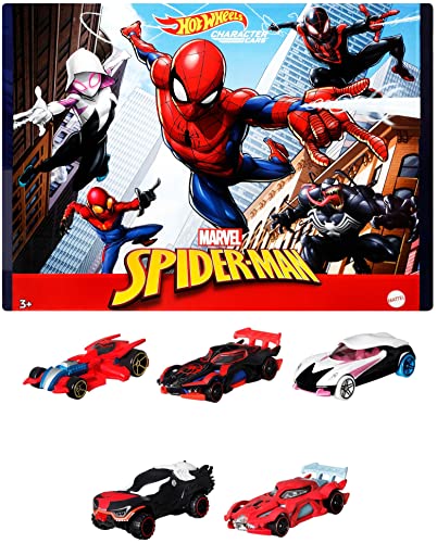 Hot Wheels Marvel Spider-Man 5-Pack 1:64 Scale Toy Cars, Spider-Man, Proto-Suit Spider-Man, Miles Morales, Spider-Gwen & Venom