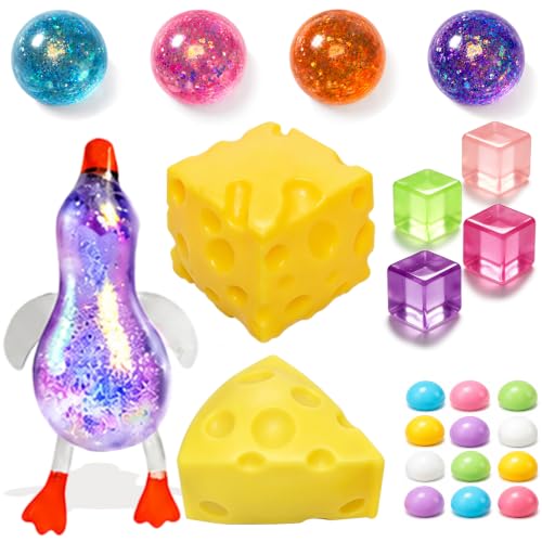 DONGTATA 24 PCS Fidget Surprise Toy Set Box Slow Rising Sensory Sensory Toys with Butter Cheese Ice Cube Fidget Stress Balls for Kids Adults Birthday