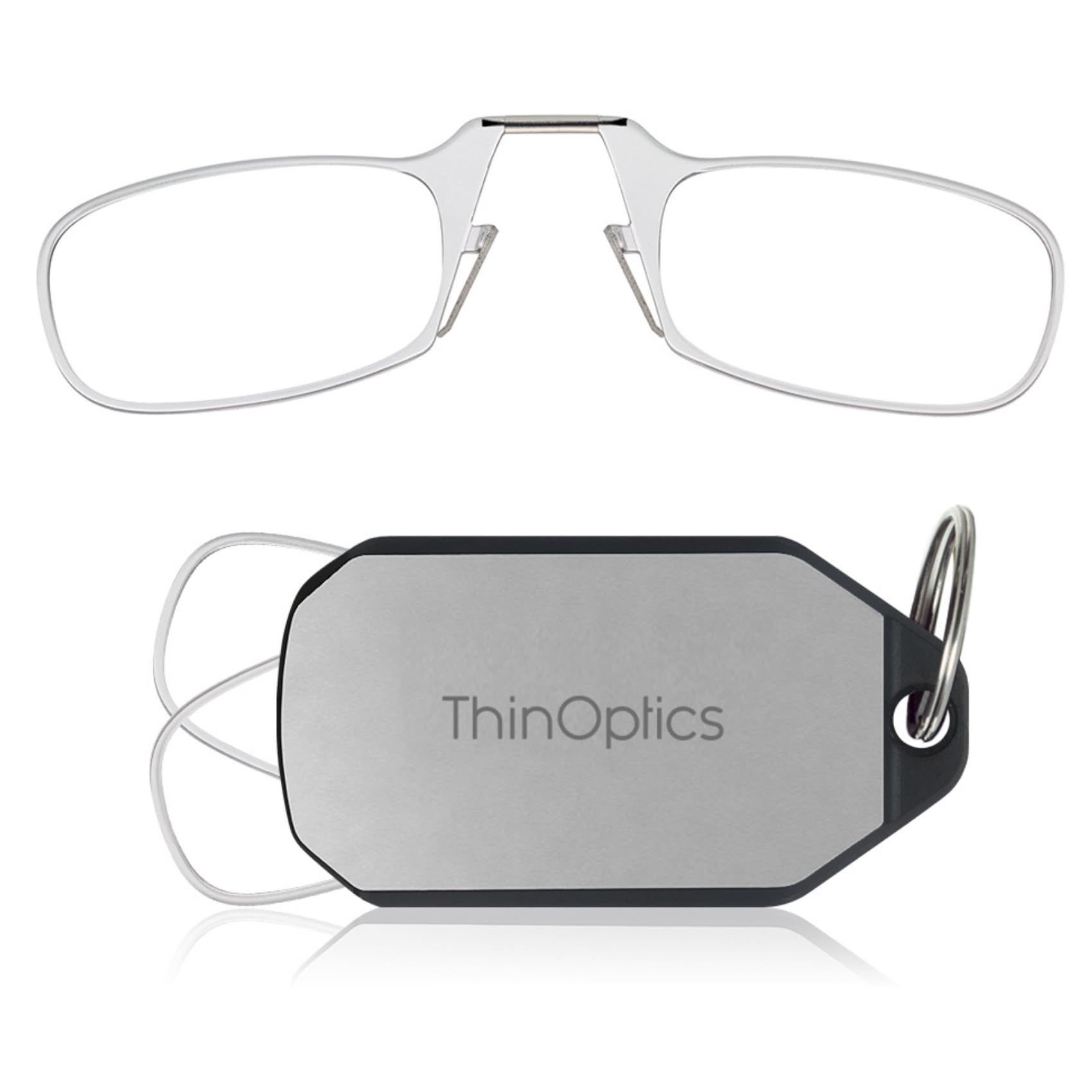 ThinOptics Reading Glasses 1.00 Clear Frames With Keychain Case - Compact Foldable Rectangular Glasses - Clip-on Nose - 1.00 Strength With Flex-Fit Technology