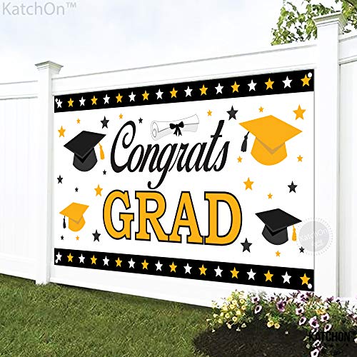Image of KatchOn, XtraLarge Congrats Grad Banner - 72x44 Inch | White, Black and Gold Graduation Banner | Congratulations Wall Poster | Grad Backdrop For Graduation Decorations 2026
