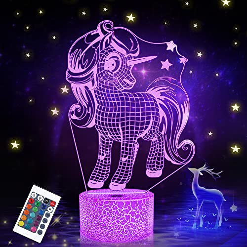 Unicornio 3D Lámpara de noche, Attivolife Espejismo Óptico Luz de noche,16 colores cambiantes...