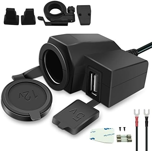 econoLED Waterproof 5V 2.1A USB Charger Socket Motorcycle Handlebar Handle Bar Clamp Power Adapter Charger USB Charging System with Cigarette Lighter Power Port Socket for Phones GPS Tablets