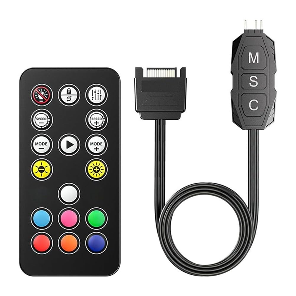 EasyByMall ARGB Controller con telecomando, 5 V 3 pin RGB Hub per case PC Ventole e strisce LED, 17 modalità di controllo illuminazione, installazione senza attrezzi