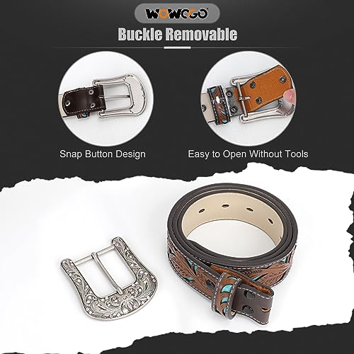 Western Belts for Women Cowgirl Cowboy Country Belt Turquoise Rhinestone Leather Belt Brown Plus Size Belt3