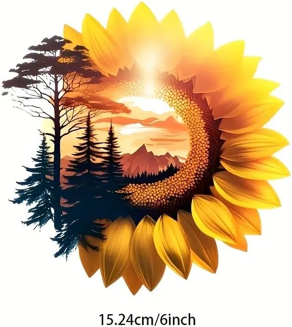 Half Sunflower Forest PVC Vinyl Car Decals Stickers Waterproof Self-Adhesive Decals for Cars, Laptops, Trucks, Motorcycles Wall Window Luggage Scratch Cover Door Decor Sticker - Image 2