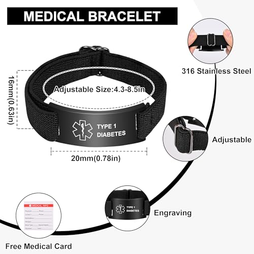 Medical Alert Bracelet for Women Men, Adjustable Medical Alert ID Wristband for Diabetic D.N.R Pacemaker Epilepsy4