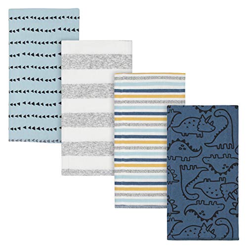 Gerber Baby Boys 4-Pack Flannel Burp Cloth, Blue Dino Assortment, One size