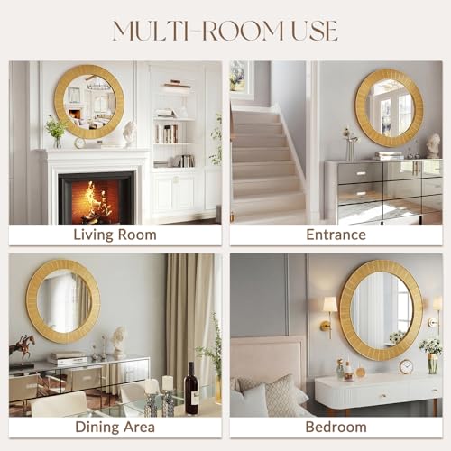 Image of Uniclinens Gold Round Wall Mirror - Modern Large Coastal Round Mirror Decor with Clean Lines, Sun-Shaped Circle Wall Decor Art for Bathroom Entryway Fireplace Living Room Bedroom Hallway,31 inch