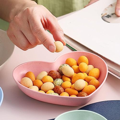 Image of Heart-Shaped Dessert, Salad & Snack Plates - Set of 10 Pink Plastic Dishes for Fruits, Steak, Appetizers | Lightweight, Eco-Friendly, Unbreakable Fiber Plates for Parties & Everyday Use