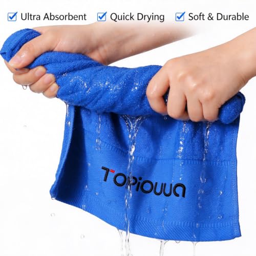 TOPIOUUA 2 Pack 100% Cotton Workout Towels, 12.5" x 43.5" Super Absorbent Soft Gym Towels for Men & Women, Large Sweat Sports Towel for Yoga Running Swimming Travel Football Camping - Blue - image 6
