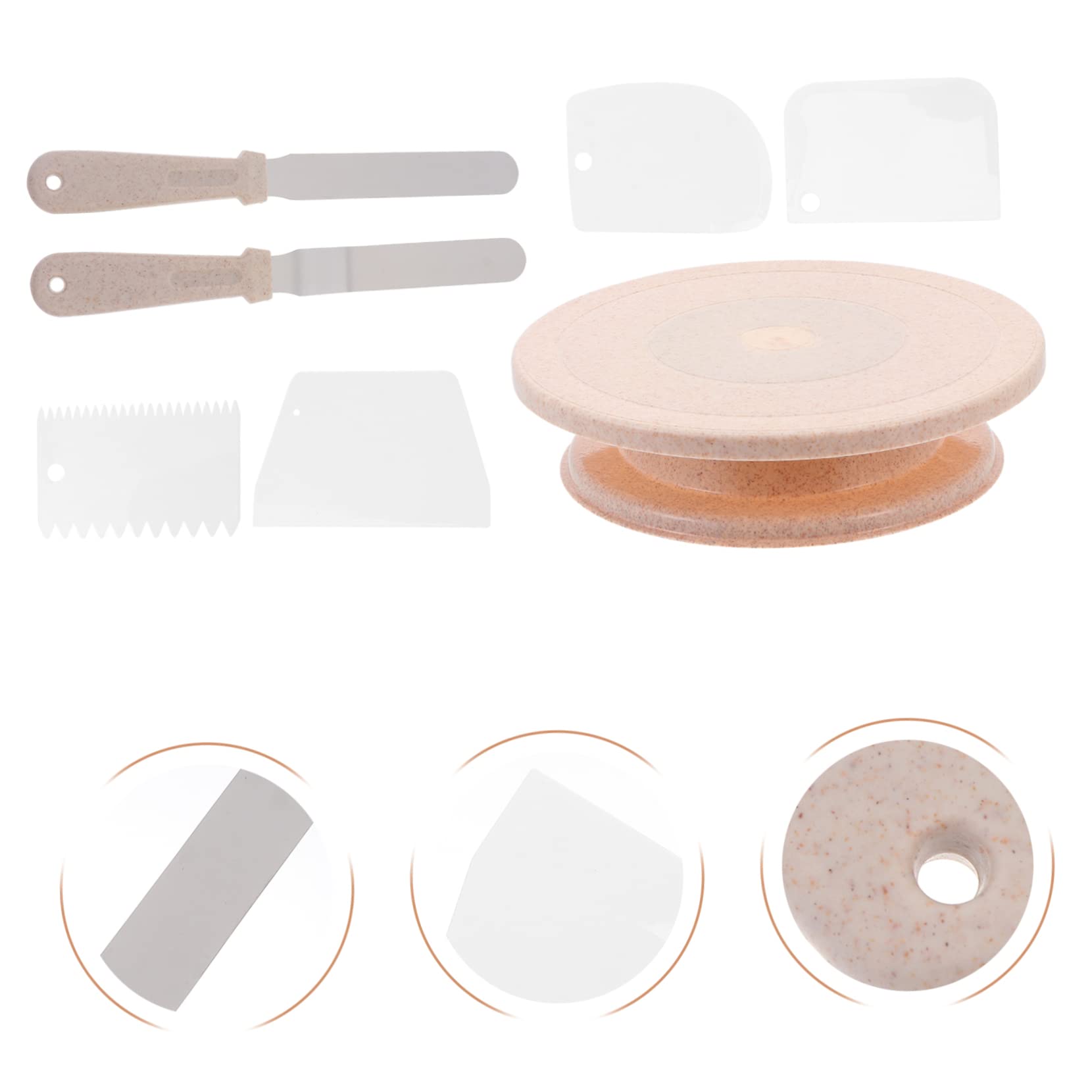 Kuchendrehteller-Set Zum Kuchenbacken Kuchendekorationstisch Und Werkzeugset Für Backzubehör Weizenfarbe Drehbares Design Für Einfache Dekoration