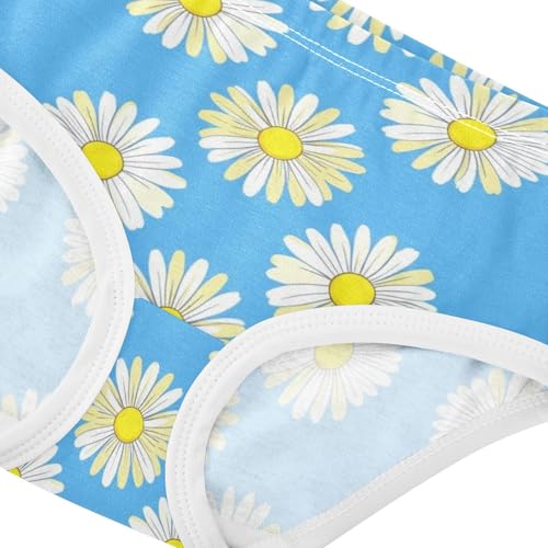 White Daisies Blue Panties Little Girl Toddler Underwear Floral Cotton Designer Undies Kids Briefs 2t4