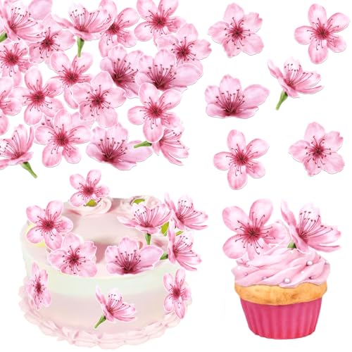 40 PCS Edible Cherry Blossoms Cupcake Toppers Edible Cherry Blossoms Flowers Cake Decorations Wafer Paper Flowers Cupcake Topper for Baby Shower Wedding Birthday Party Decorations Supplies Colorful