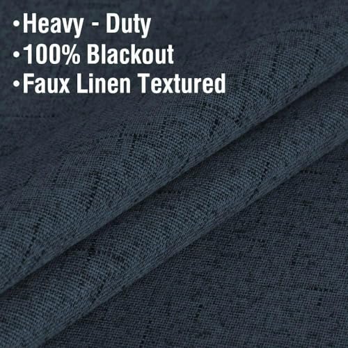 Image of H.VERSAILTEX Primitive Linen Curtains 100% Blackout Curtain Drapes Burlap Fabric Curtains with White Thermal Insulated Liner, Grommet Top Drapes Living Room /Bedroom (2 Panels, 42 x 45 Inch, Navy)
