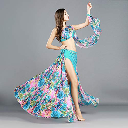 Costume de danse du ventre ajusté pour éviter les glissements ensemble bleu 4 pièces S