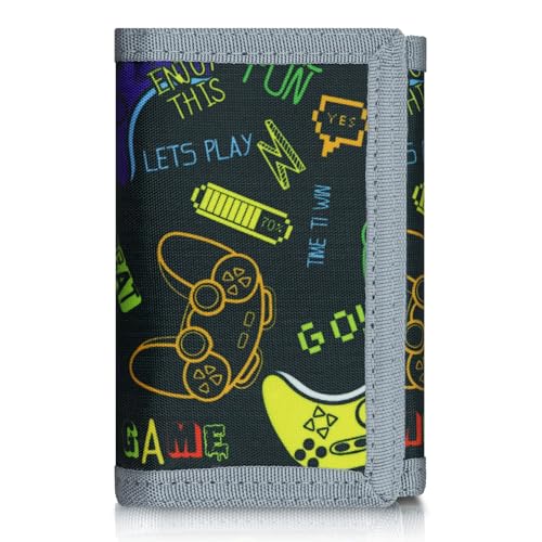 Image of Kids Wallet for Boys Girls, Trifold RFID Wallet with Key Chain and Zipper Pocket for Kids 4-18 Novelty Birthday Gifts, Coin Pouch Purse for Children Teens Outdoor Sports-Gamepad Black