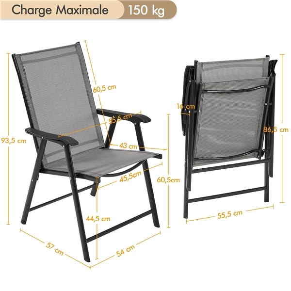 Yaheetech Lot de 2 Chaises de Jardin Pliantes avec Accoudoirs, Chaises d´extérieur en Toile pour Patio Porche Terrasse Piscine Gris