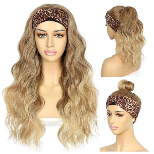 Sapphirewigs Headband Wig Ombre Blonde Wavy Synthetic Wigs for Women Glueless Daily Wear Cosplay Headband Hair 150% Density 26 inch