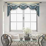 pureaqu Luxury Chenille Waterfall Valance Curtain with Tassel for Kitchen Living Room European Style
