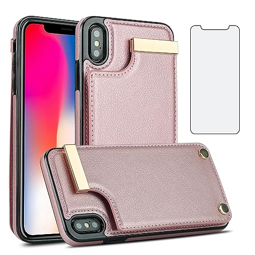 Étui portefeuille iPhone Xs et X Asuwish en cuir avec verre trempé