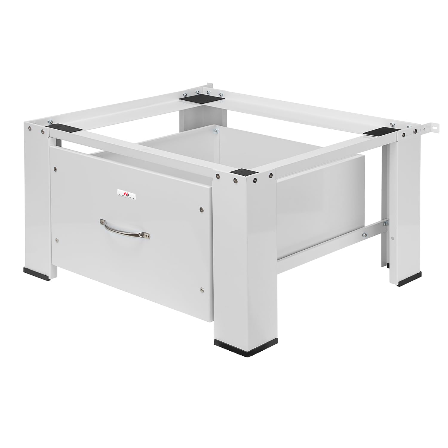 Maclean MC-117 W Waschtrocknersockel mit Schublade Weiß | Sockel für Waschmaschine & Trockner | Stahl Konstruktion 150 kg Tragkraft | Ergonomisch, Rutschfest, Stauraum, Modernes Design