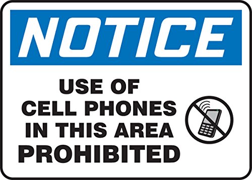 Accuform 'Notice Use of Cell Phones in This Area Prohibited' Safety Sign, Plastic, 10 x 14 Inches (MRFQ804VP)