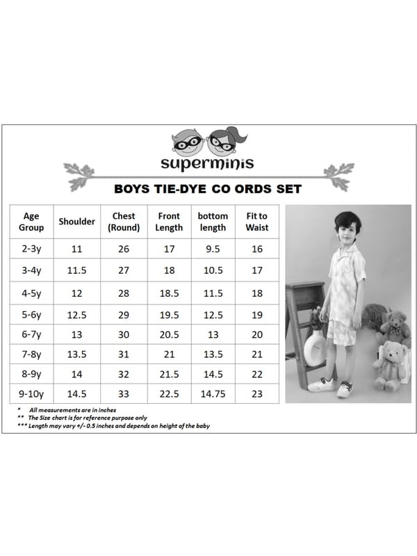 Image of superminis Baby Boys Rayon Tie-Dye Printed Co-ord Set With Notched Collar Shirt and Shorts