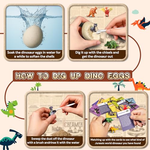 Image of 12 Dinosaur Eggs Excavation Dig Kit, Dino Party Favors for Kids Age 3+ Year
