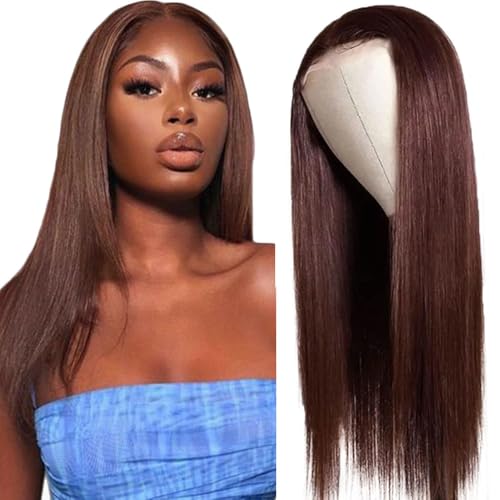 Creuost 28 Inch Straight 4X1 Lace Frontal Human Hair Wig Suiza encaje peluca de pelo real Sra Unprocessed Brazilian Virgin Hair Pre Plucked With Natural Hairline #4 Chocolate Brown