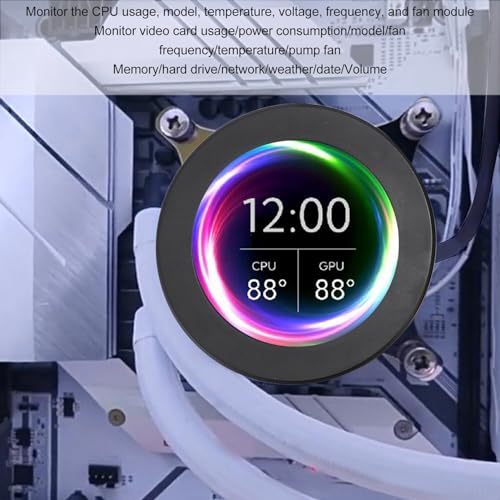 Image of 2.1inch AIO Computer Temp Monitor, CPU Cooler LCD Display Screen Upgrade Kit, PC Sensor Panel CPU Temp Monitor for Water Cooling Systems, for aida64 (Black)