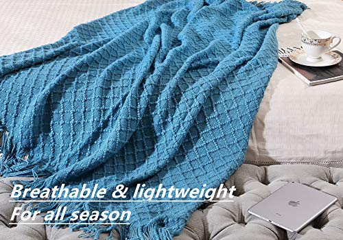 Image of CREVENT Boho Crochet Throw Blanket for Couch Sofa Chair Bed Decoration, Gift Idea for Girlfriend Mom Birthday, Soft Warm Cozy Light Weight for Spring Summer (50''X60'' Turquoise /Dark Teal)