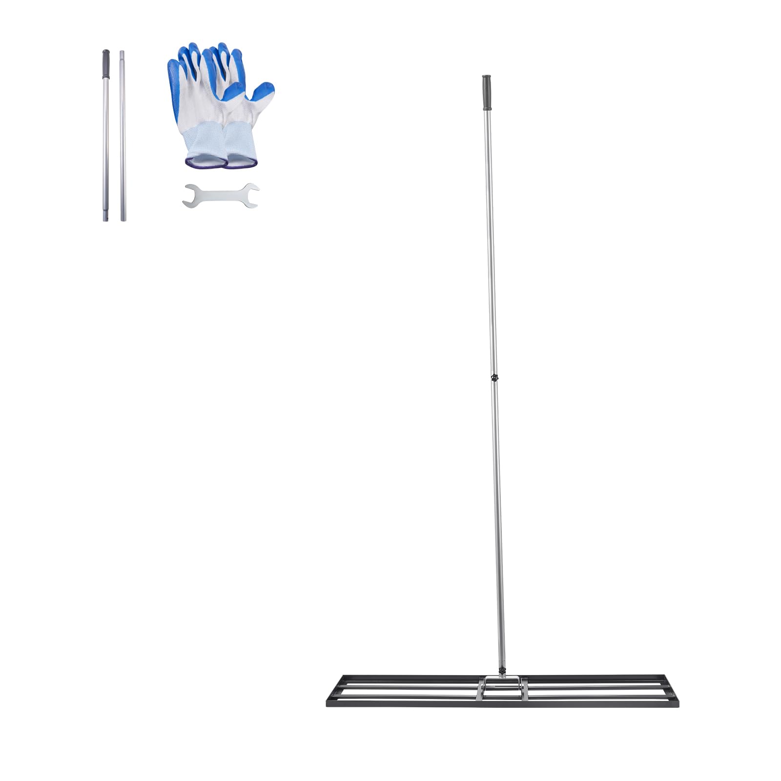 VEVOR Rastrello Livellatore per Prato, Livellatore in Acciaio al Carbonio Antiruggine con Manico da 2130 mm, Piastra di Base da 254 x 1219 mm Regolabili per Campo da Golf da Giardino