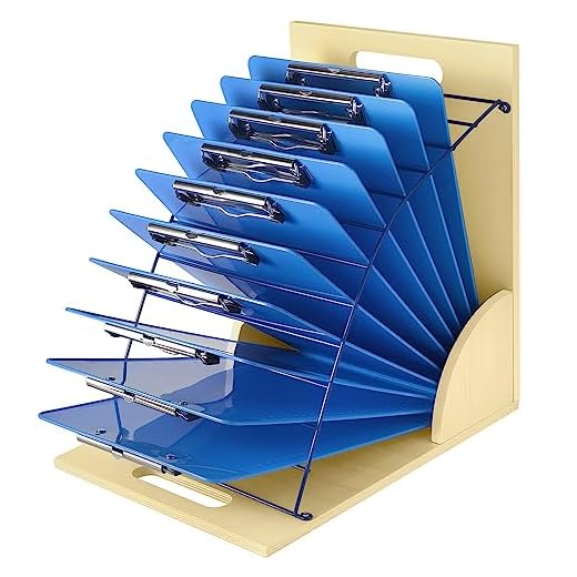 HUZU Desktop Clipboard Organizer Rack, Wooden and Metal Clipboard Holder, Clipboard Storage Stand for Classroom, Office, and Clinic, Assembly Required