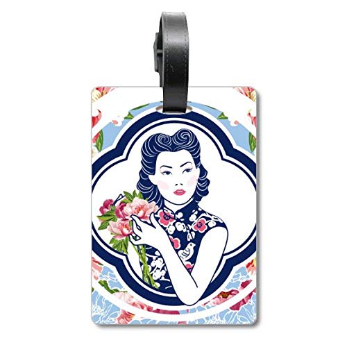 Étiquette valise voyage fleur chinoise aux finitions premium
