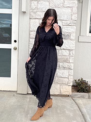 Image of Simplee Apparel Women's Boho Floral V Neck Formal Maxi Ruffle Dress Long Flowy Bridesmaid Wedding Party Evening Dress
