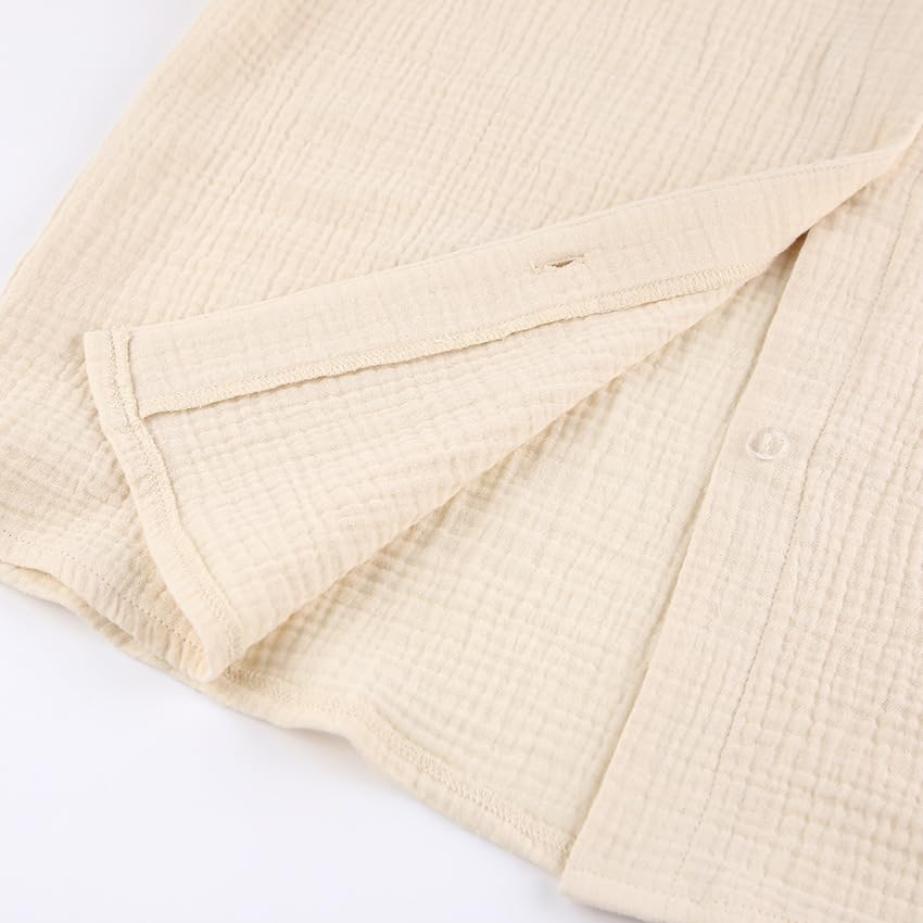 Womens Cotton Gauze Loungewear Sets Casual 2 Piece Sleepwear Button Down Shirt and Wide Leg Pants Outfits4