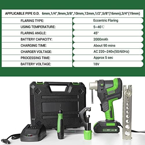 Kit de herramientas inalámbricas para abocardar tuberí excéntricas en sistemas HVAC, de 1/4" a 3/4", funcionamiento en 5 segundos, incluye cortador y desbarbador.