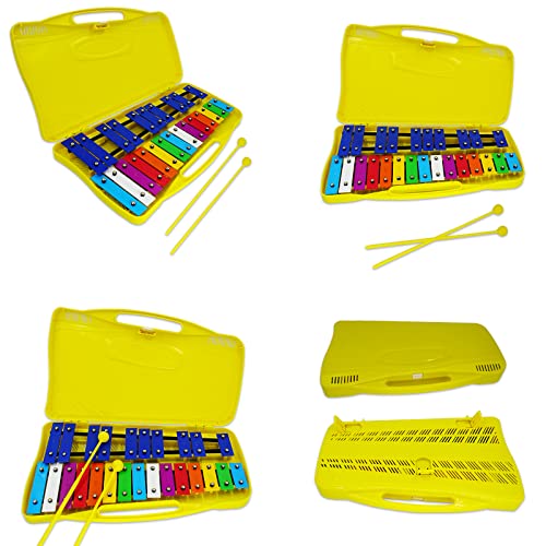 Image of Xylophone for Kids 25 Notes Glockenspiel Metal Percussion Instrument with Case Two Safe Mallets, Perfectly Tuned Musical Instrument Toddlers Adult Music Teaching, Gifts(Yellow)