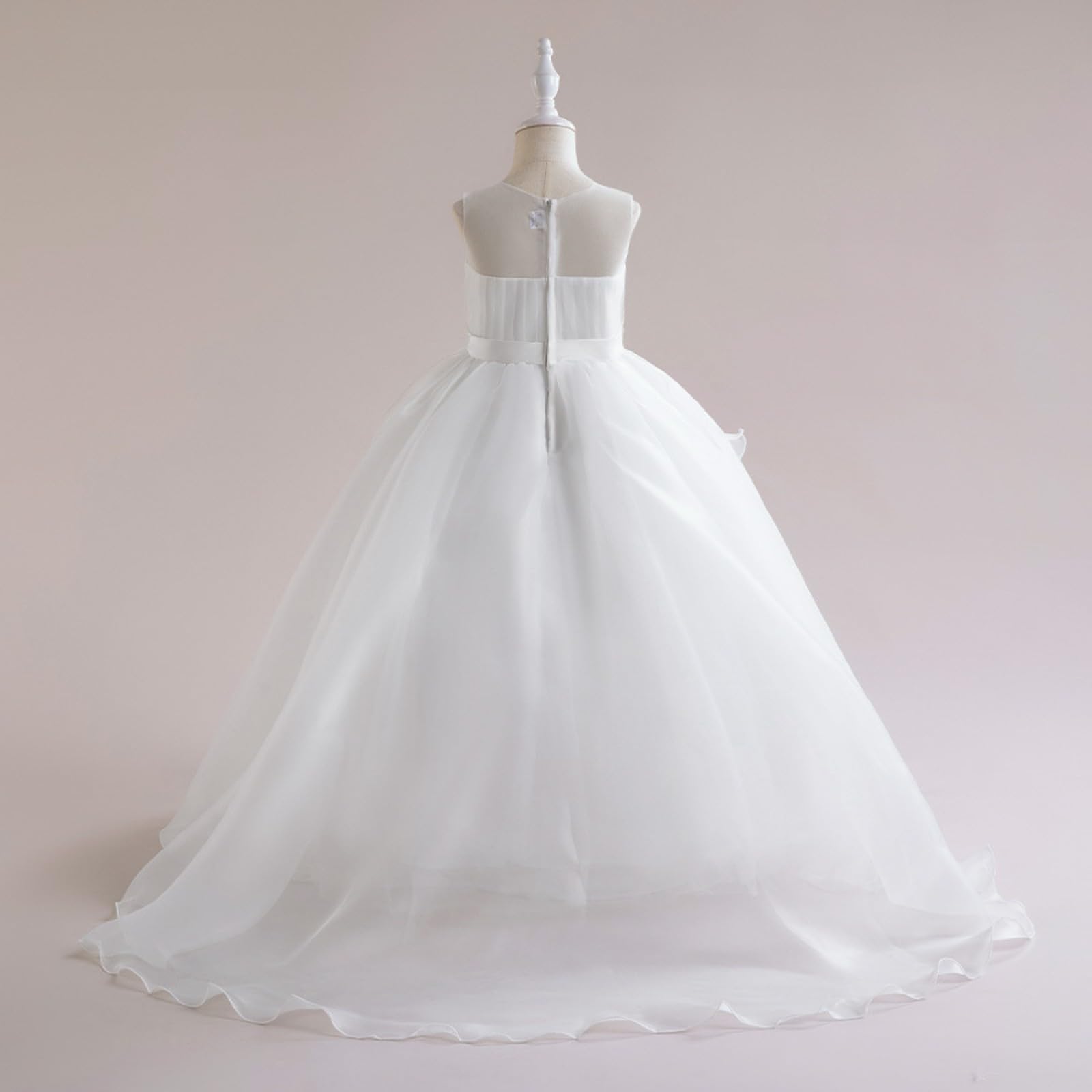 Generisch Vestido de princesa de boda para niñas pequeñas sin mangas bordado floral de encaje tul volantes vestido de noche vestido de novia