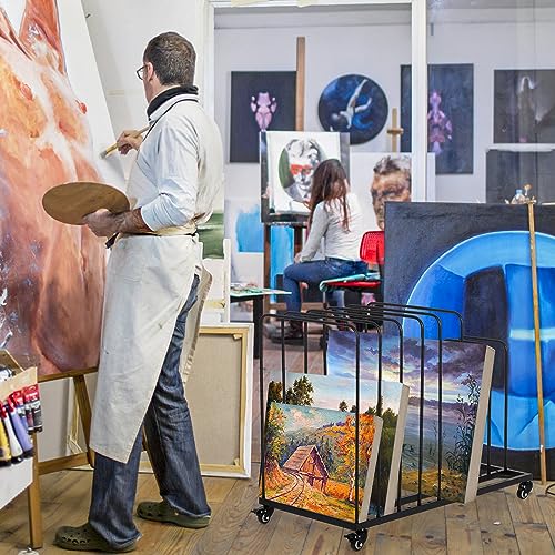 Image of tonchean Art Canvas Storage Rack with Wheels, Adjustable Art Drying Painting Rack Metal Painting Storage Easel Display Stands for Canvas Boards, Panels, Frames, Crafts Drying & Drawing Boards