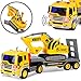 Liberty Imports Big Rig Tractor Trailer Low Boy Transport Flat Bed with Excavator Toy Trucks Combo, Semi Truck with Lights and Sounds, Flatbed Push and Go Construction Vehicle for Kids