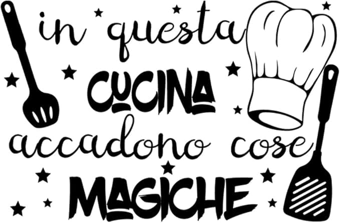 Adesivo da parete in vinile con frase in italiano "IN QUESTA CUCINA" adesivi murali frasi in italiano citazione, decorazione da parete, Wall Stickers (120x85)