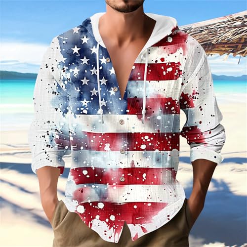 American Flag Button Down Shirt Men Plus Size Patriotic T-Shirt Long Sleeve Late Summer Teen Fashion Vintage Tops 20252