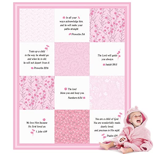 Image of Oudain Christian Baby Blankets with Bible Verses Scripture Flowers Paisley Baby Receiving Baptism Blanket Christian Christening Gifts for Newborn Kids, 30 x 40 Inch(Pink)