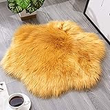 Mustard Plush Faux Fur Area Rug Flower Shape Shaggy Carpet Luxury Rug for Bedroom Living Room Chair Modern Fluffy Floor Mat Diameter 24inch